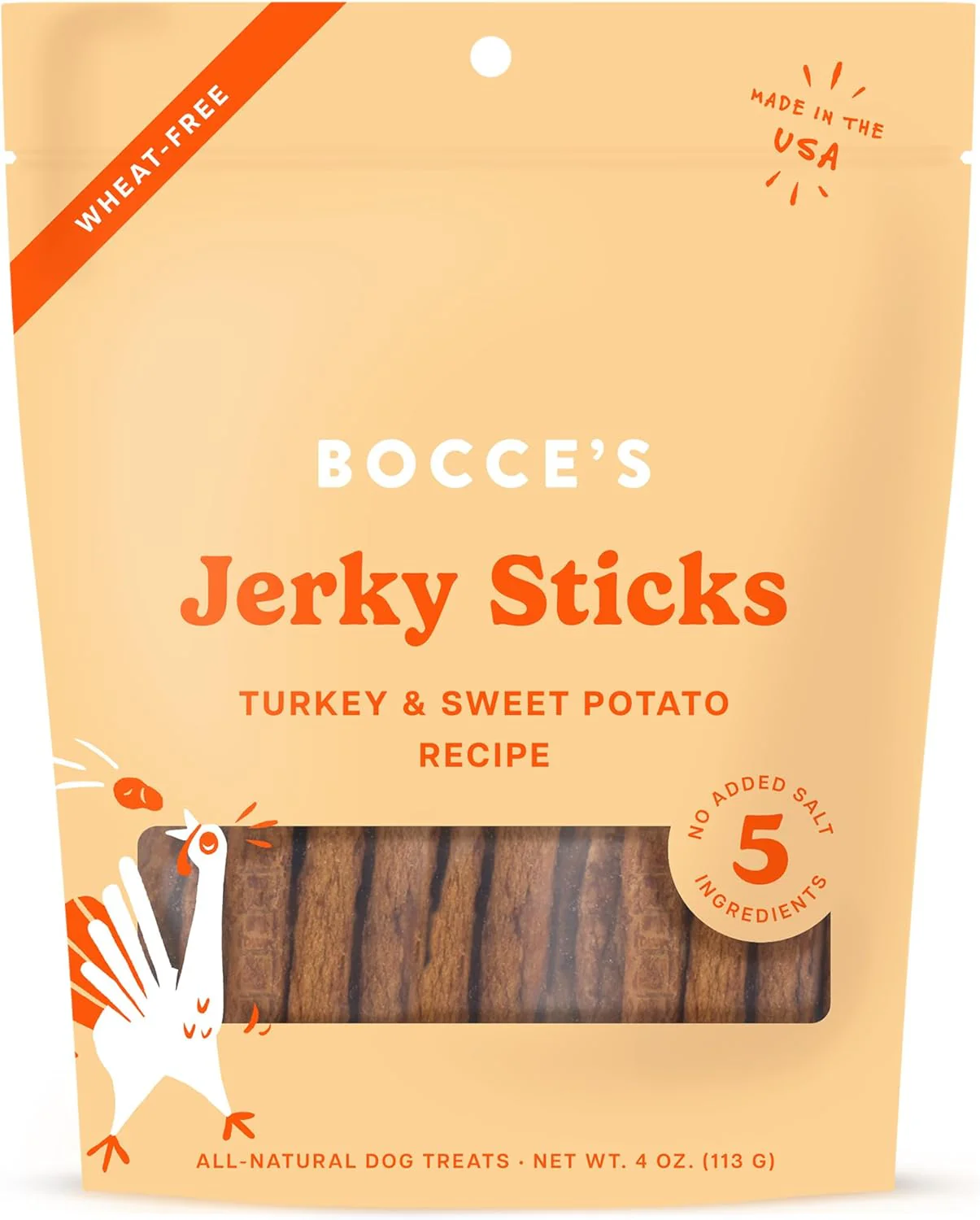 Bocce's Bakery Jerky Stick Dog Treats – Turkey & Sweet Potato, 4 oz