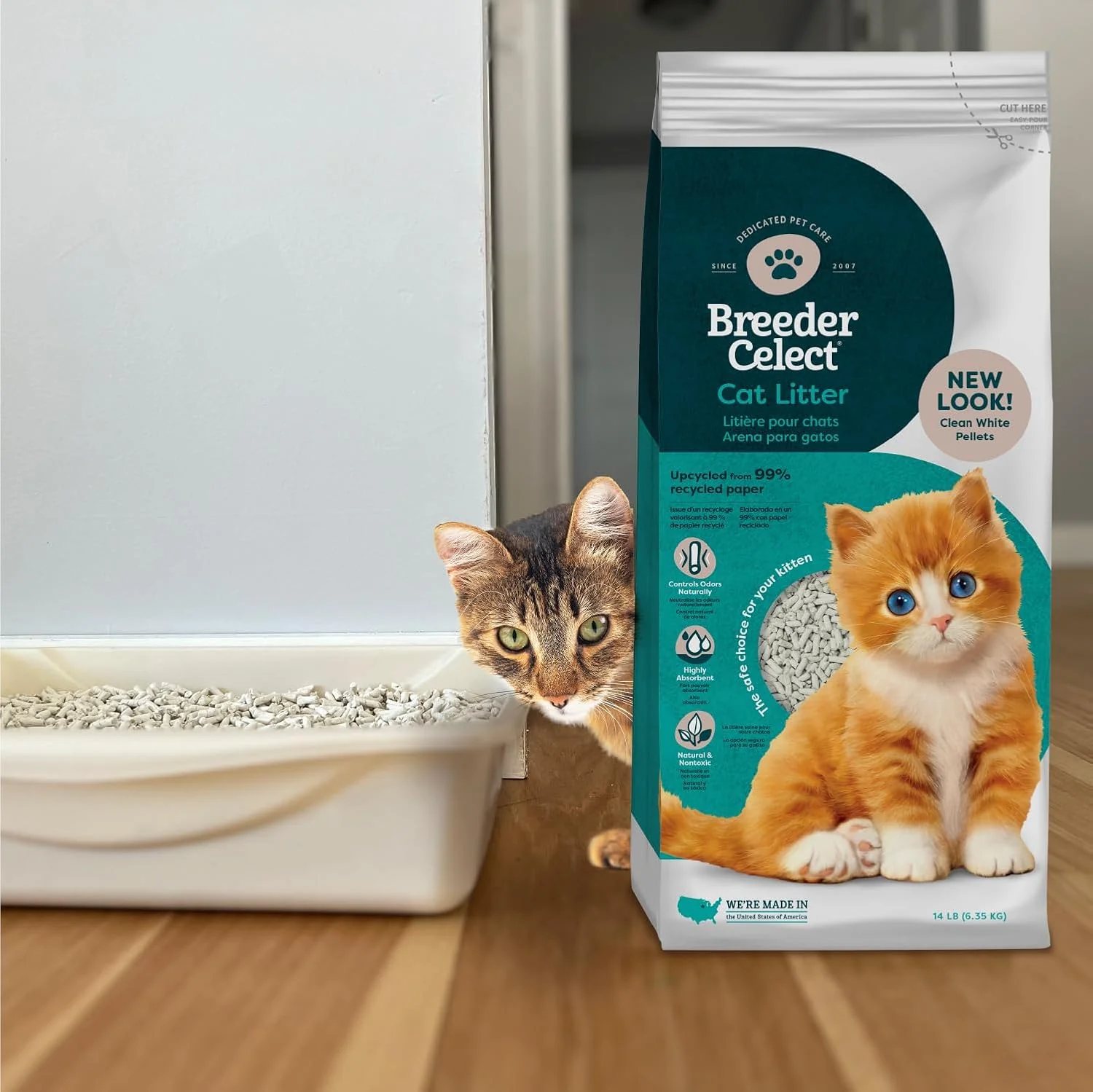 Breeder Celect® | 99% Recycled Paper Cat Litter Pellets | Highly Absorbent | Odor Control | Controls Odors Naturally | Natural and Nontoxic | Low Dust and Easy to Clean | - Image 7