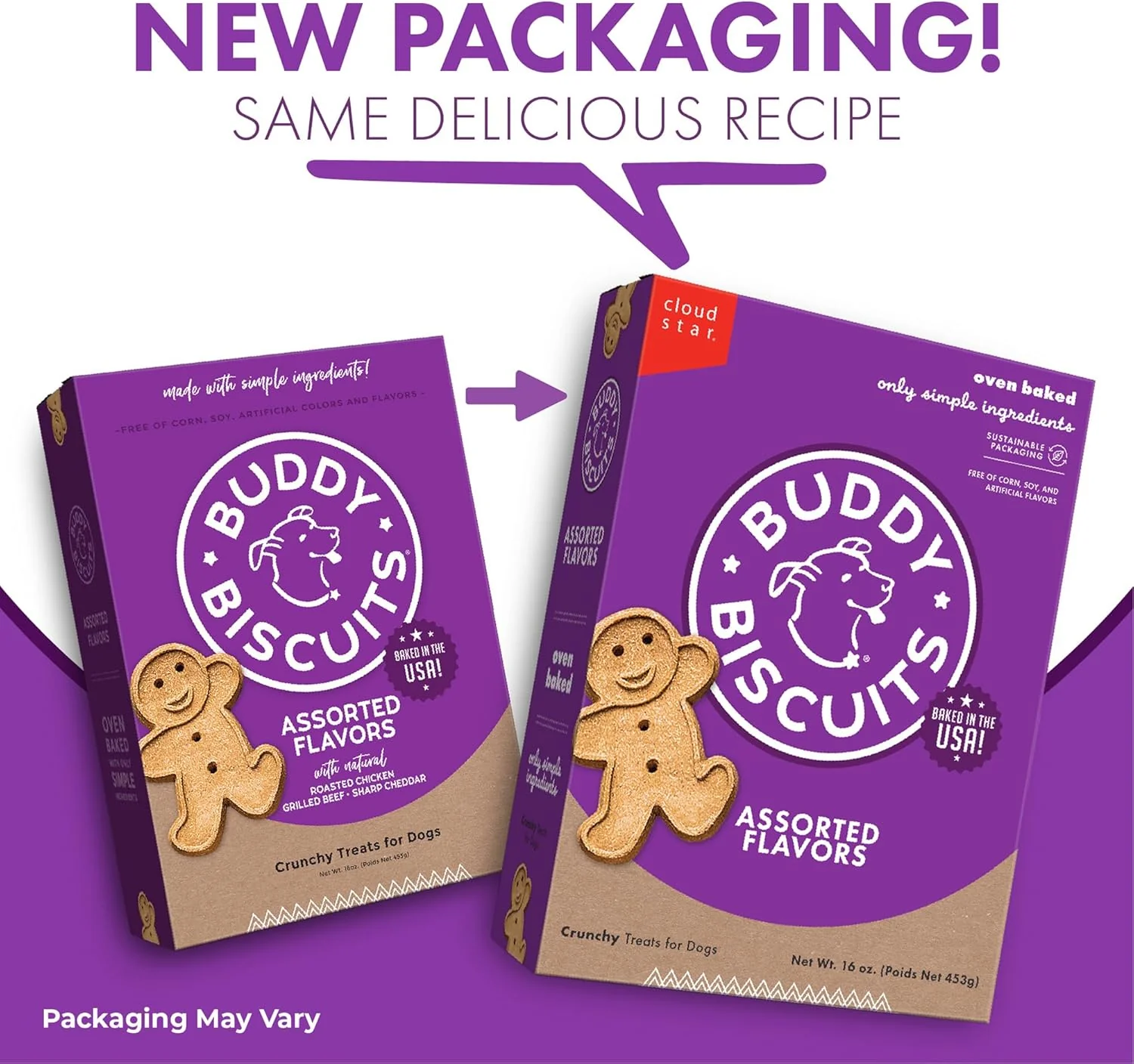 BUDDY BISCUITS Box of Crunchy Dog Treats Made with Assorted Flavors of Roasted Chicken, Grilled Beef, and Sharp Cheddar - Image 2