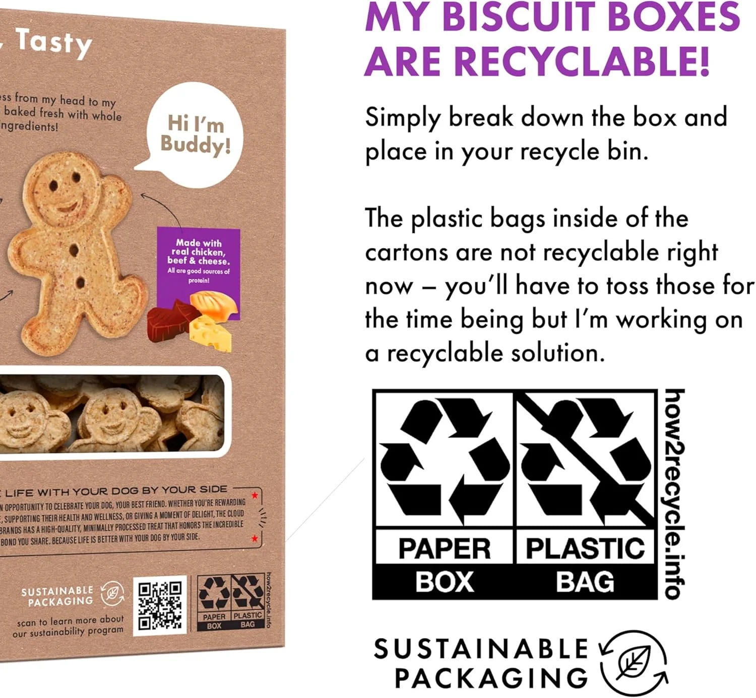 BUDDY BISCUITS Box of Crunchy Dog Treats Made with Assorted Flavors of Roasted Chicken, Grilled Beef, and Sharp Cheddar - Image 6