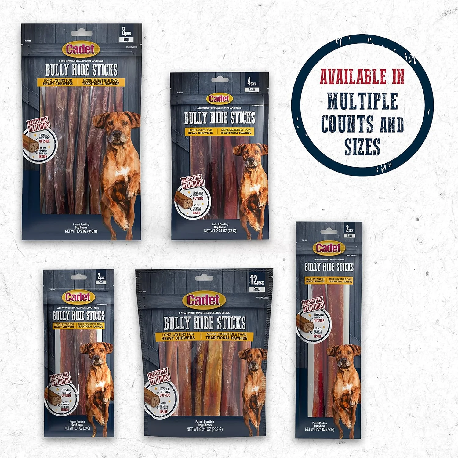 Cadet Bully Hide Sticks for Large Dogs, All-Natural Beef Pizzle, Limited-Ingredient Long-Lasting Dog Chews for Aggressive Chewers - Image 9