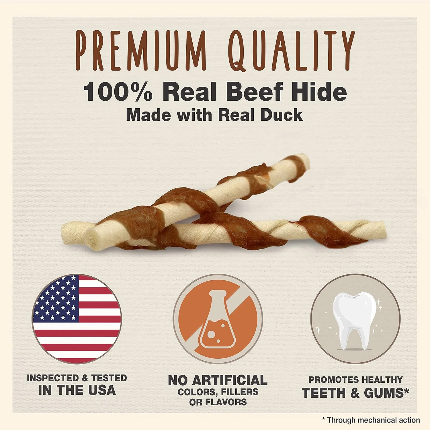 Cadet Gourmet Beef Hide Twist Chew Sticks, Long Lasting & Natural Chew Treats for Dogs, Inspected & Tested in USA, Duck Flavor - Image 2