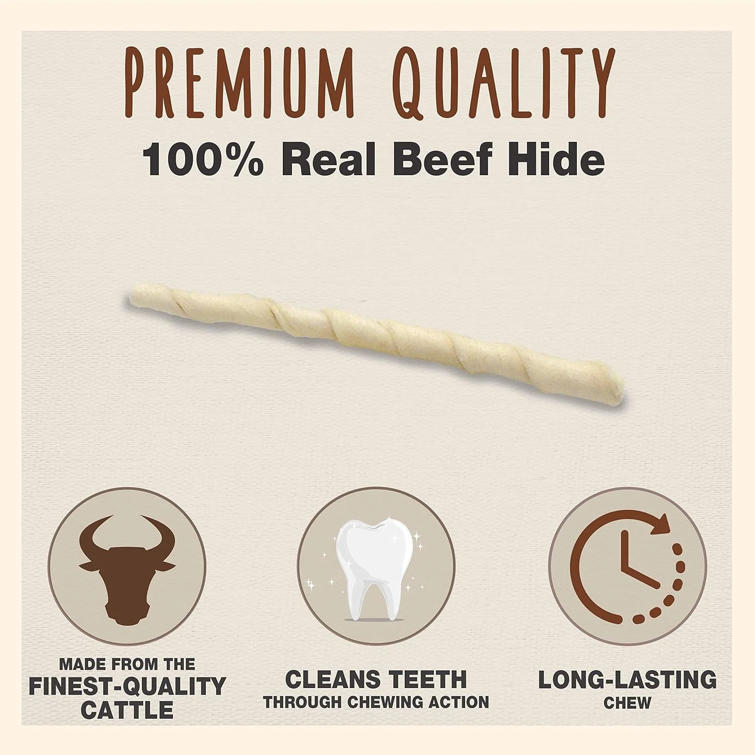 Cadet Premium Grade Beef Hide for Dogs, Long Lasting Rawhide Twist Chew Sticks, Natural Dog Chews, 5 Inch Dog Bones (100 Count) - Image 5