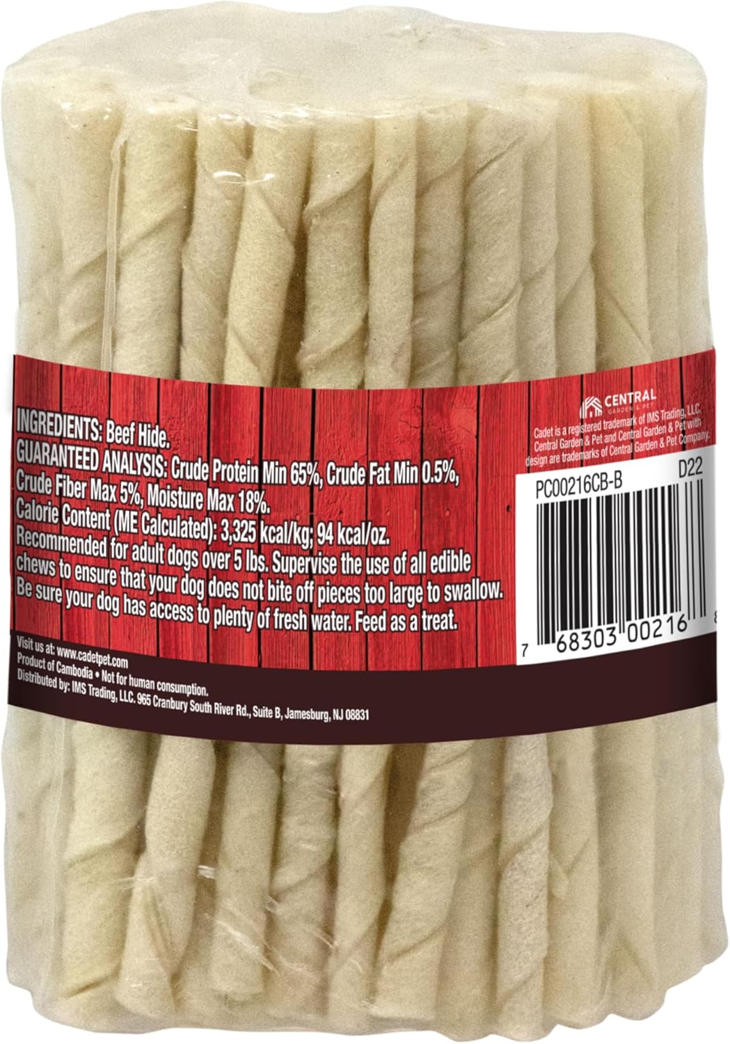 Cadet Premium Grade Beef Hide for Dogs, Long Lasting Rawhide Twist Chew Sticks, Natural Dog Chews, 5 Inch Dog Bones (100 Count) - Image 7
