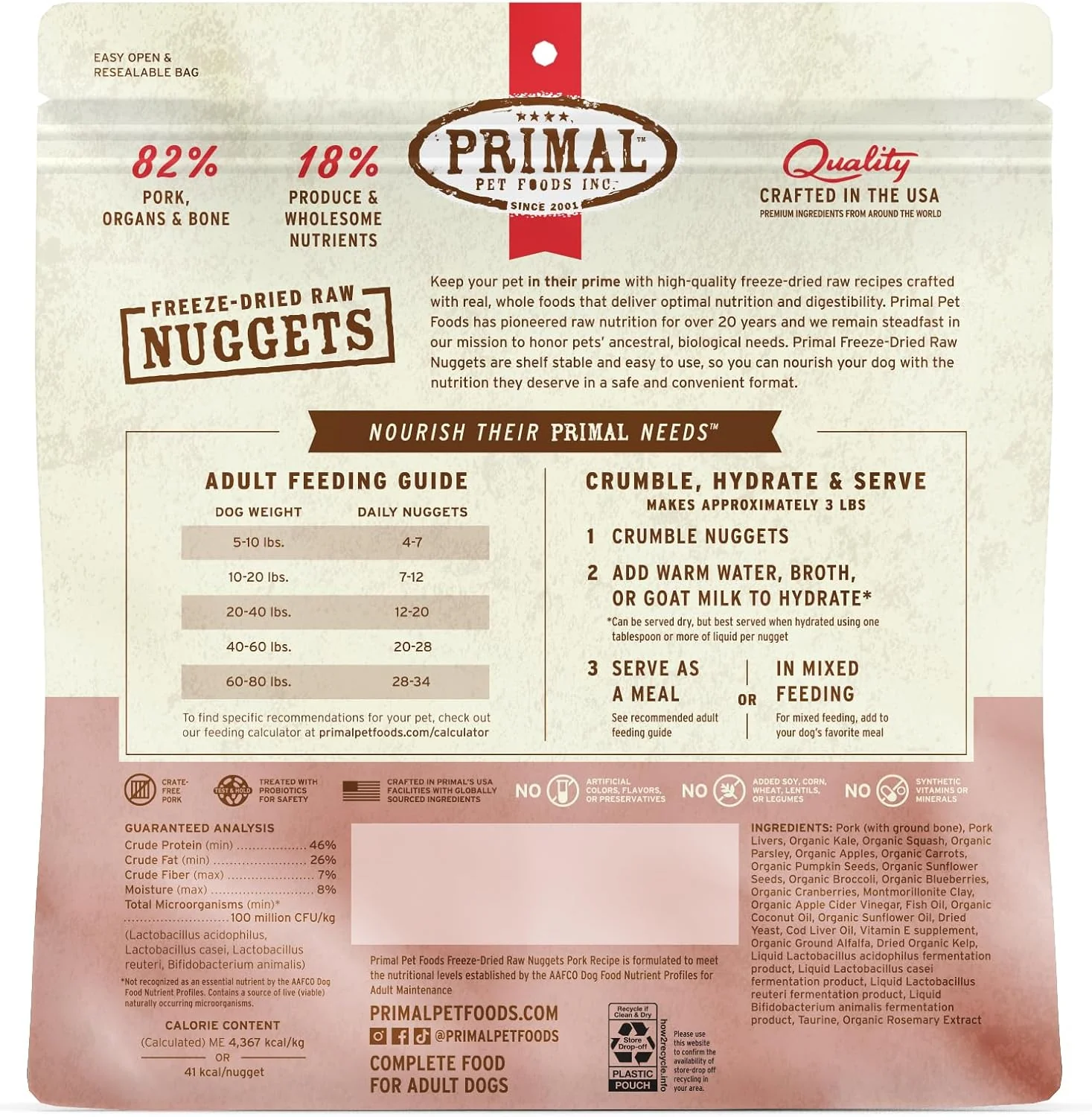 Primal Freeze Dried Raw Dog Food Nuggets, Pork, Complete & Balanced Meal, Also Use as Topper or Treat, Premium, Healthy, Grain Free, High Protein Raw Dog Food - Image 9