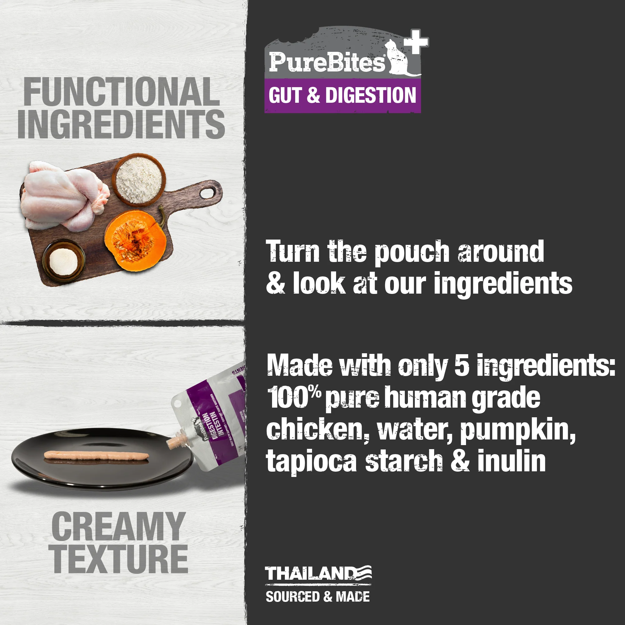 PureBites+ Gut & Digestion Squeezables for Cats, only 5 Ingredients - Image 3