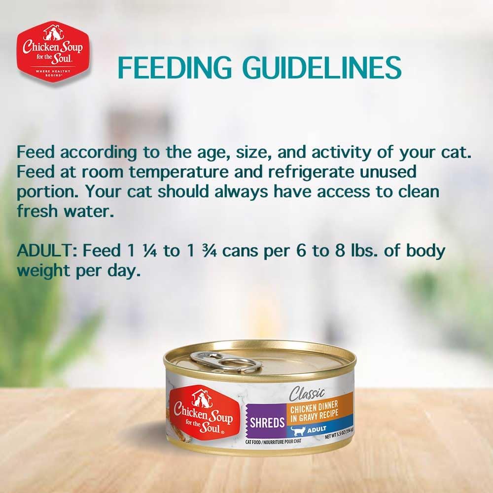 Chicken Soup for The Soul All Natural Premium Adult Wet Cat Food, Real Meat First Ingredient, No by-Products, Artificial Colors, Flavors or Preservatives, Chicken Shreds Dinner, 5.5oz (Pack of 24) - Image 4