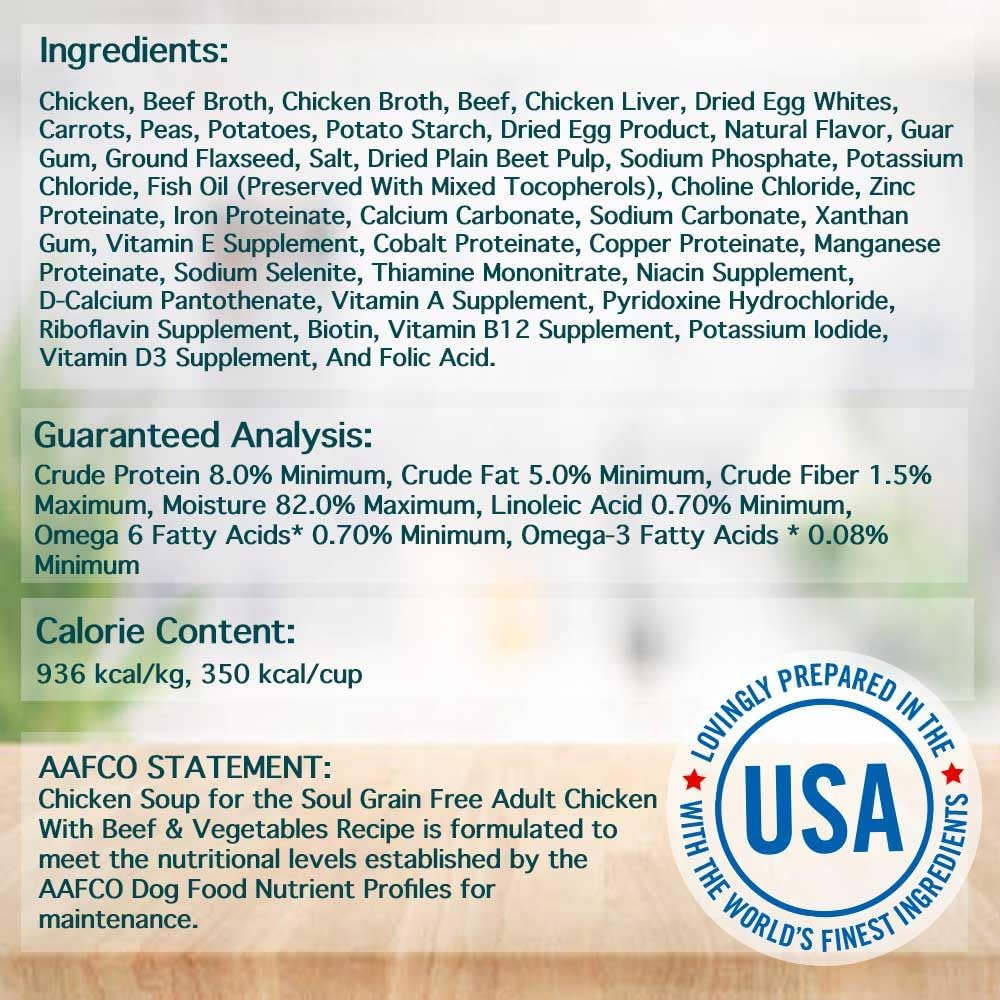 Chicken Soup for the Soul All Natural Premium Grain-Free All Life Stage Wet Dog Food, Real Meat First Ingredient, No by-Products, Chicken with Beef & Vegetables Cuts in Gravy, 13oz (Pack of 12) - Image 4
