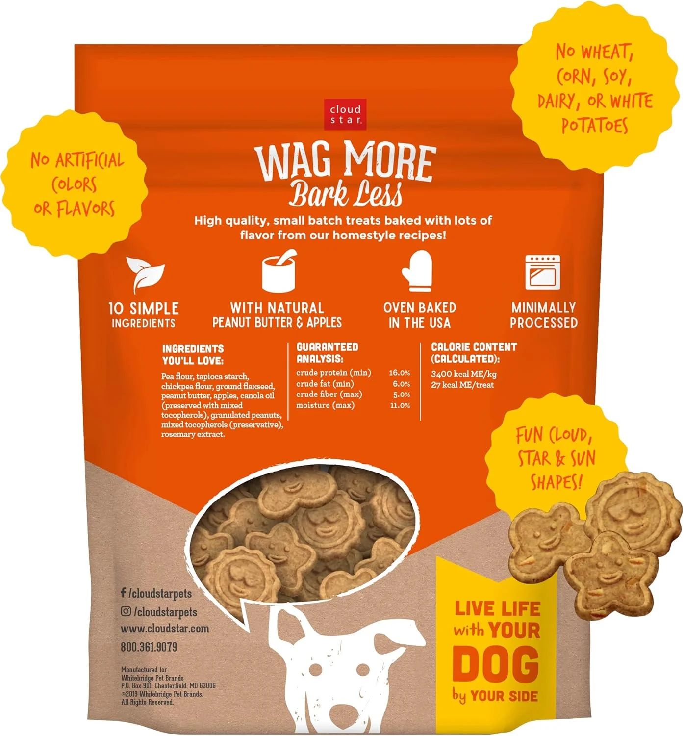 Cloud Star Wag More Bark Less - Dog Treats - Crunchy Biscuits - Grain Free Peanut Butter & Apples - Image 2