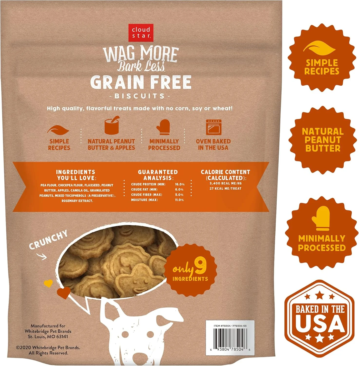 Cloud Star Wag More Bark Less - Dog Treats - Crunchy Biscuits - Grain Free Peanut Butter & Apples - Image 3