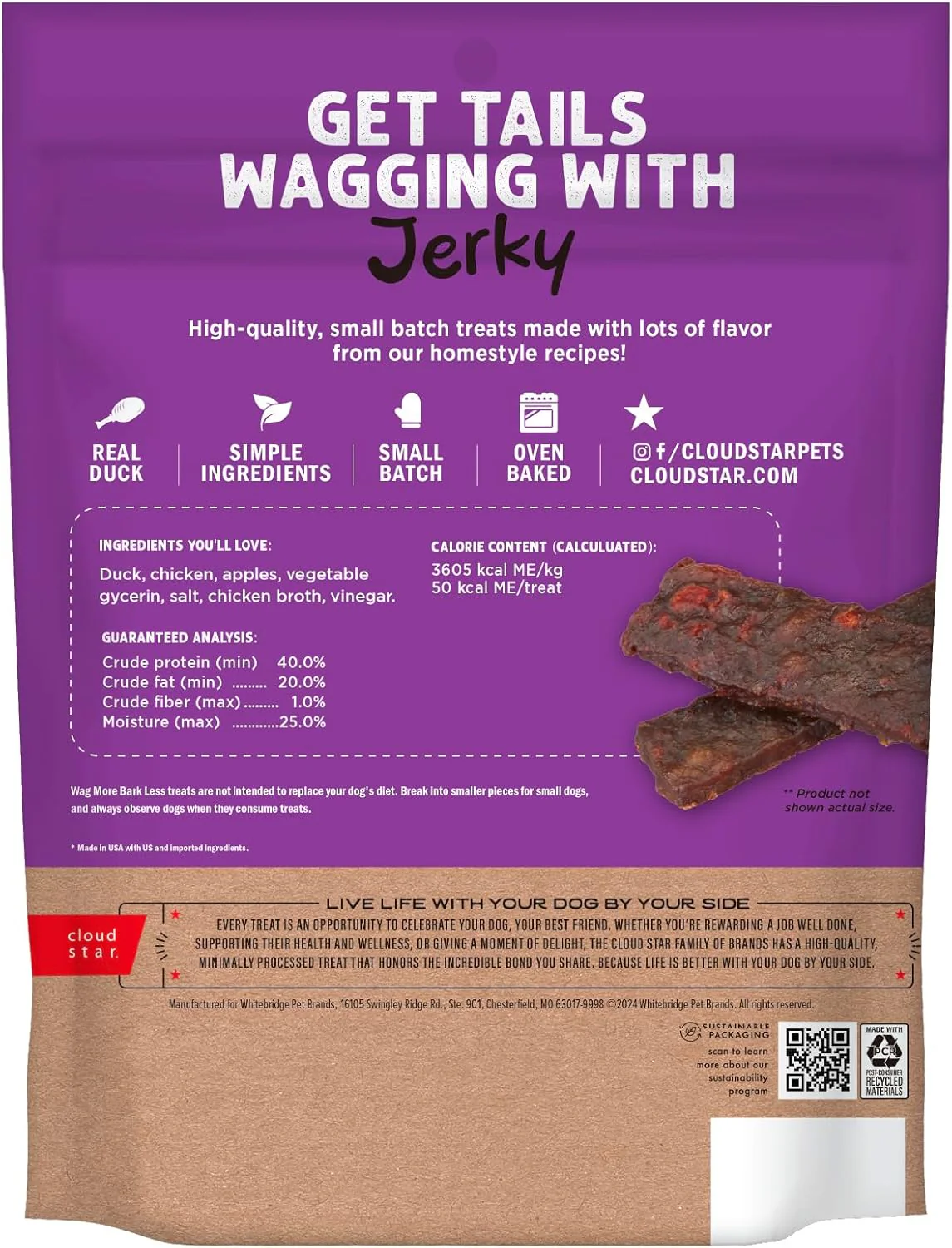 Cloud Star Wag More Bark Less Grain Free Jerky Dog Treats with Duck & Apple - Image 3