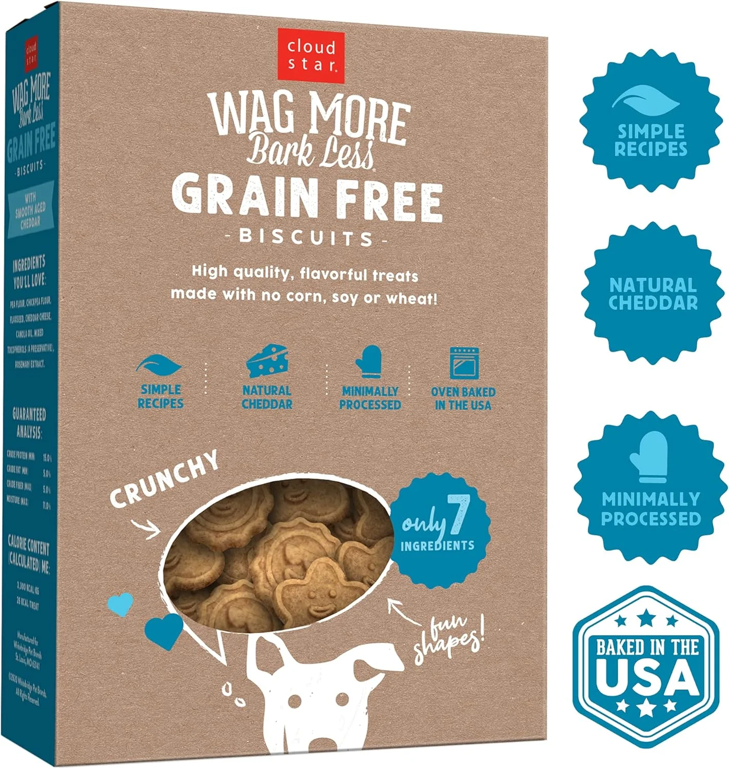 Cloud Star Wag More Bark Less Crunchy Grain Free Dog Treats, Cheddar Cheese - Image 2