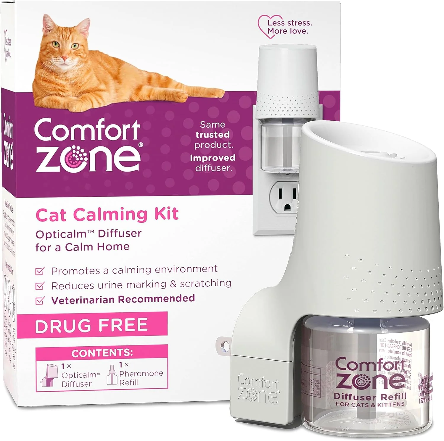 Comfort Zone 30 Day Starter Kit: 1 Cat Calming Diffuser & 1 Refill; Cat Pheromones Help Anxiety; Reduce Stress, Urine Marking, Scratching