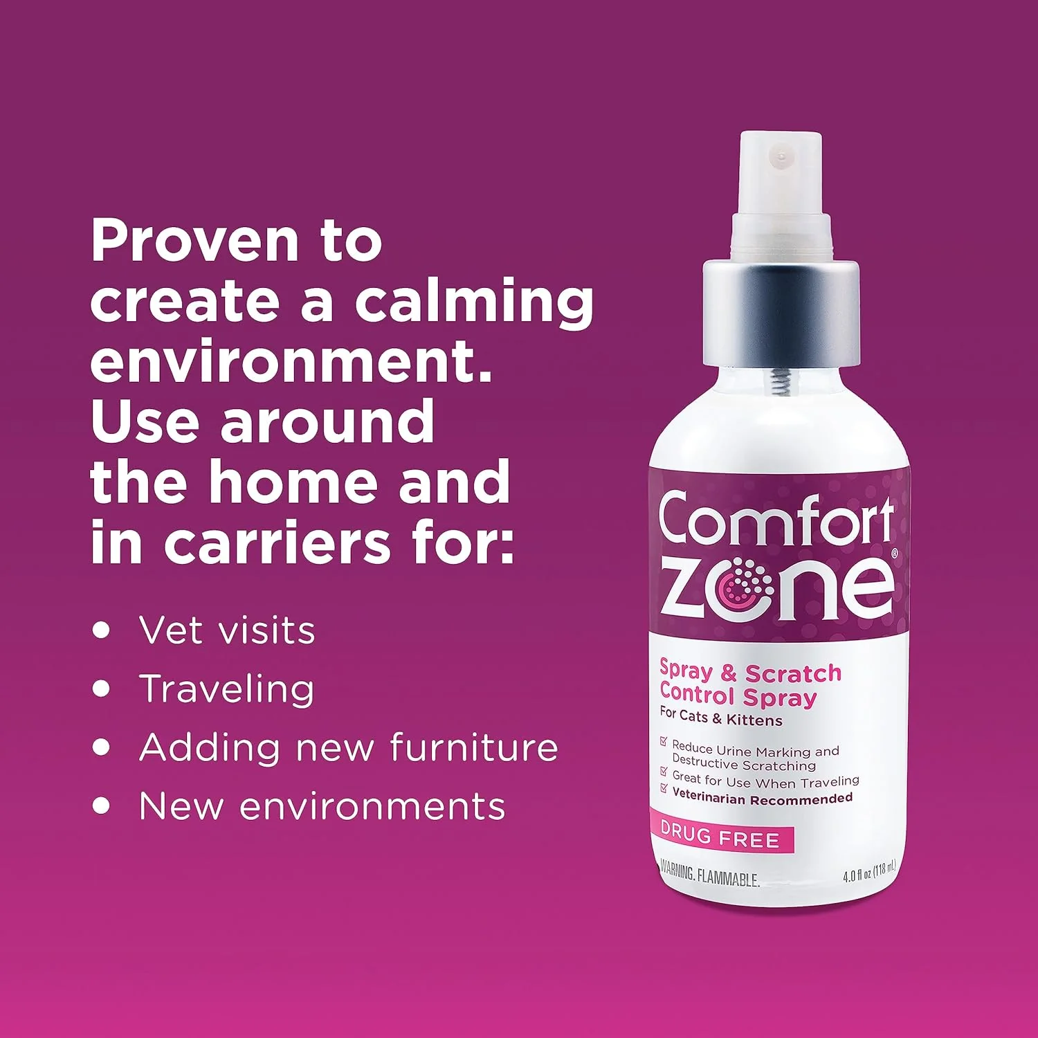 Comfort Zone Cat Calming Pheromone Spray: Travel Size (2 oz); Proven to Reduce Destructive Scratching, Urine Marking, and Stress - Image 4