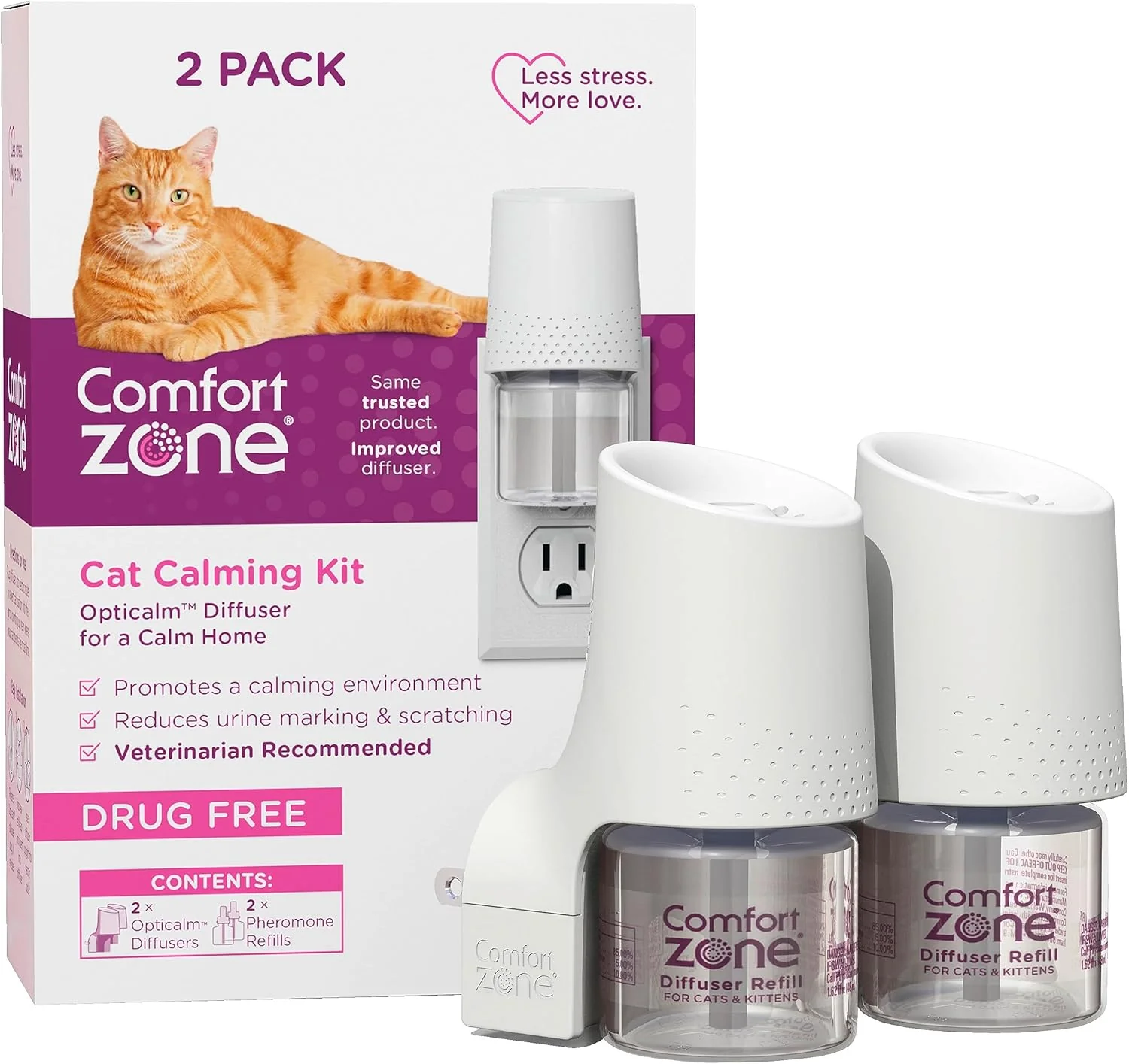 Comfort Zone Savings Kit: 2 Cat Calming Diffusers & 2 Refills; Cat Pheromones Help Anxiety; Reduce Stress, Urine Marking, Scratching