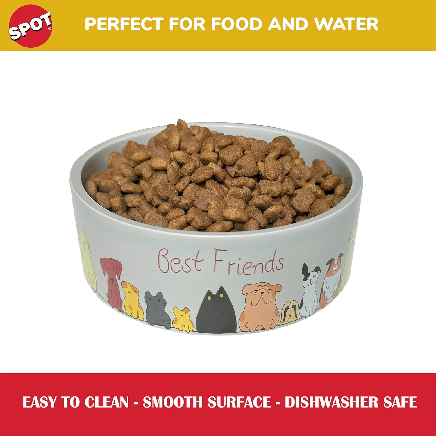 SPOT Best Friends Pet Food Dish - Food or Water Ceramic Bowl for Pets, Ideal for Medium & Large Dogs, Dishwasher Safe, 5 Cups (40oz) Capacity - 7in, Light Grey - Image 3