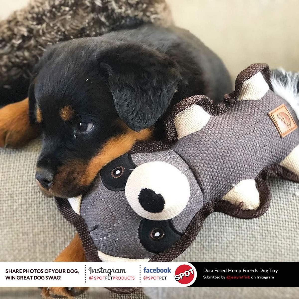 SPOT Dura-Fused Hemp Friends - Dog Toy Made with Hemp Material, Fused with Tricot for Durablity, with Furry Plush Tail and Squeaker, Great for Light to Moderate Chewers - 18" Assorted Styles - Image 7