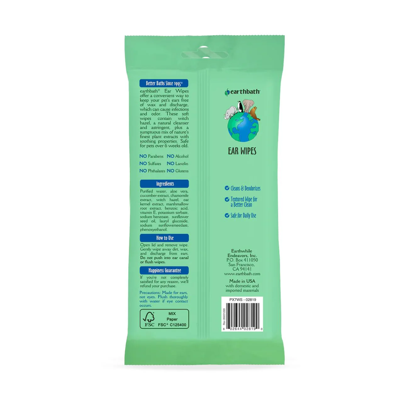 Earthbath Ear Wipes Witch Hazel & Chamomile 30 Wipes - Image 2