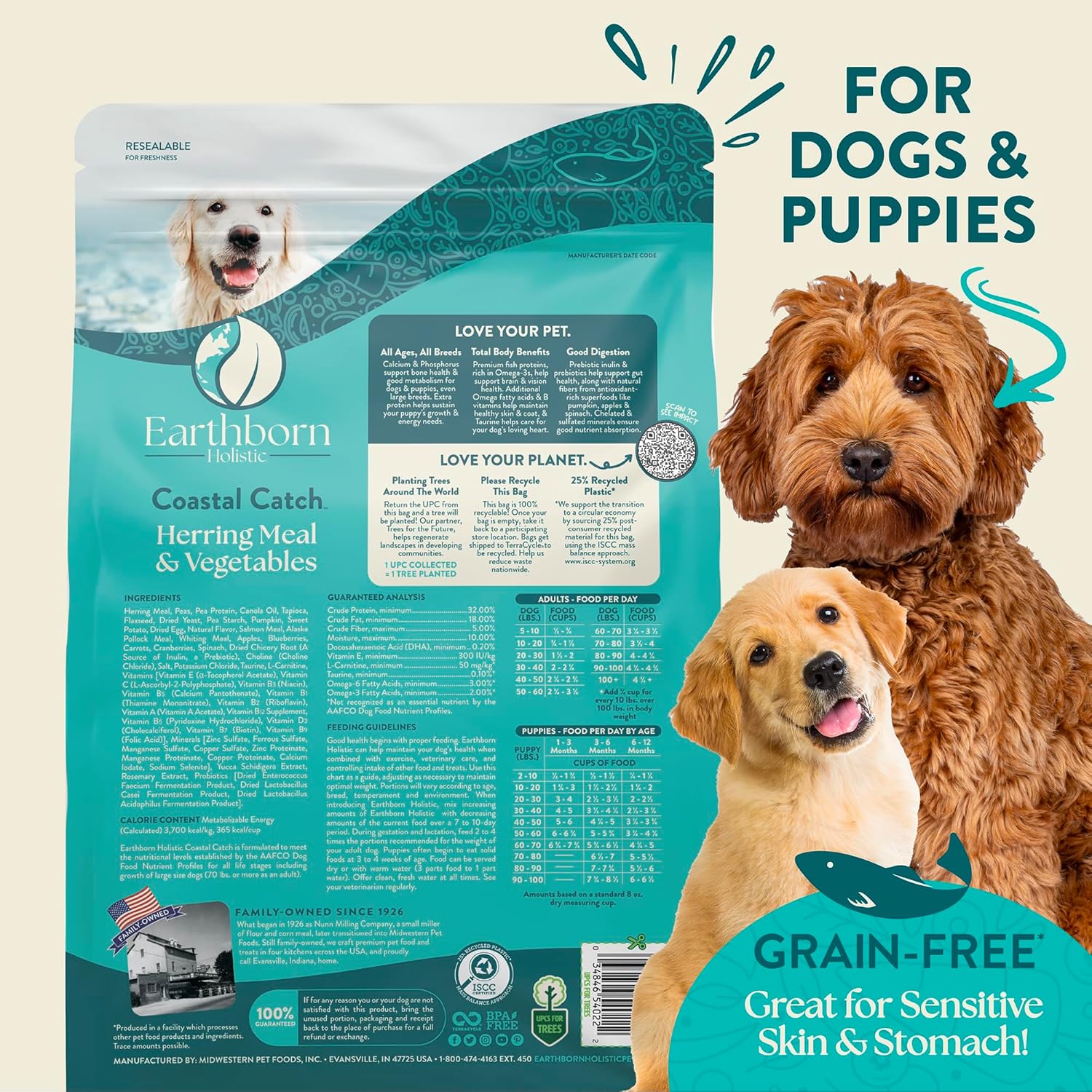 Earthborn Holistic Coastal Catch Herring Meal & Vegetables Grain-Free Sensitive Skin & Stomach Dry Food for Dogs and Puppies - Image 4