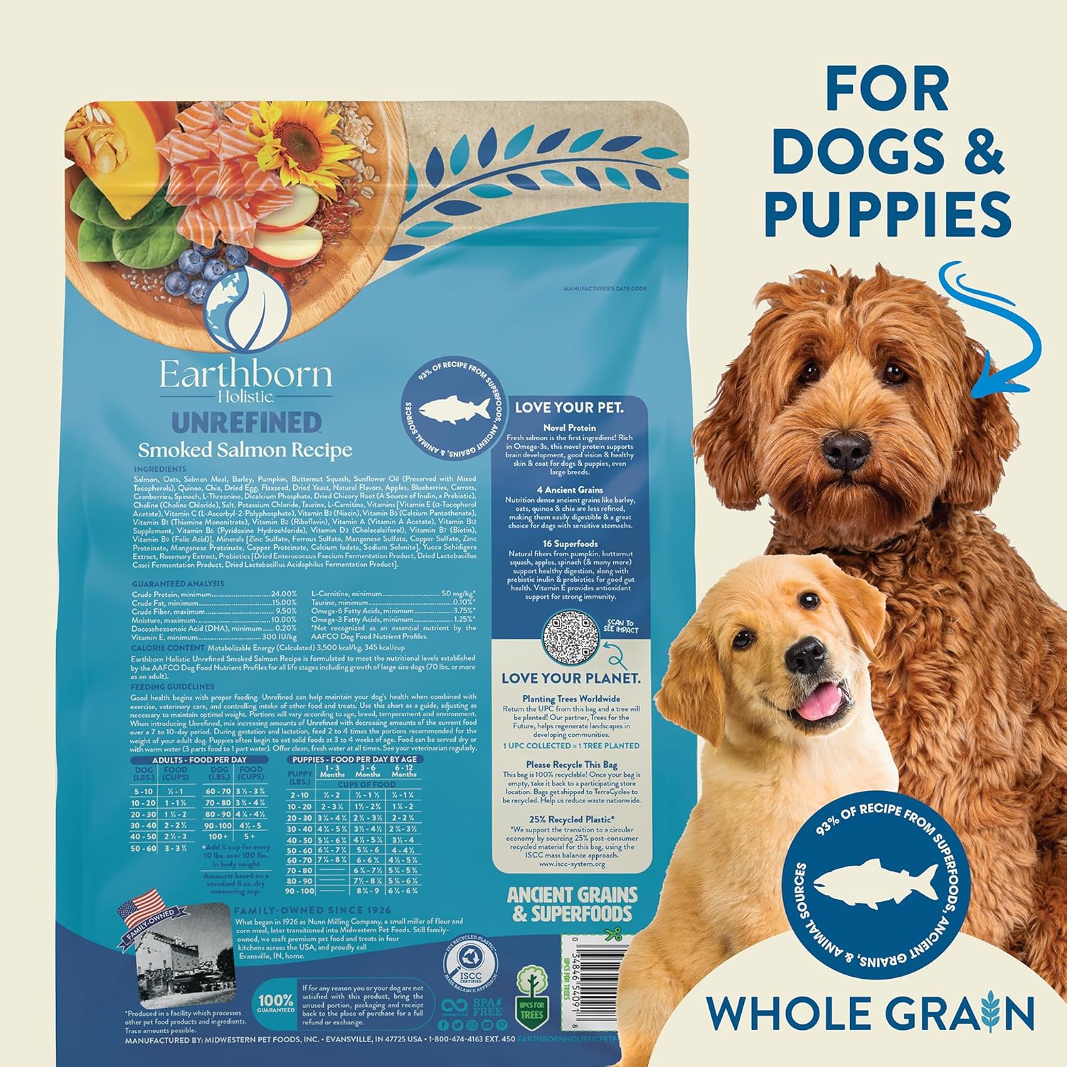Earthborn Holistic Unrefined Smoked Salmon Recipe with Ancient Grains & Superfoods Dry Food for Dogs & Puppies - Image 3