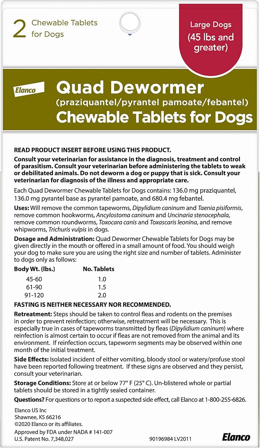 Elanco Chewable Quad Dewormer for Dogs, , 4 Chewable Tablets, White - Image 12