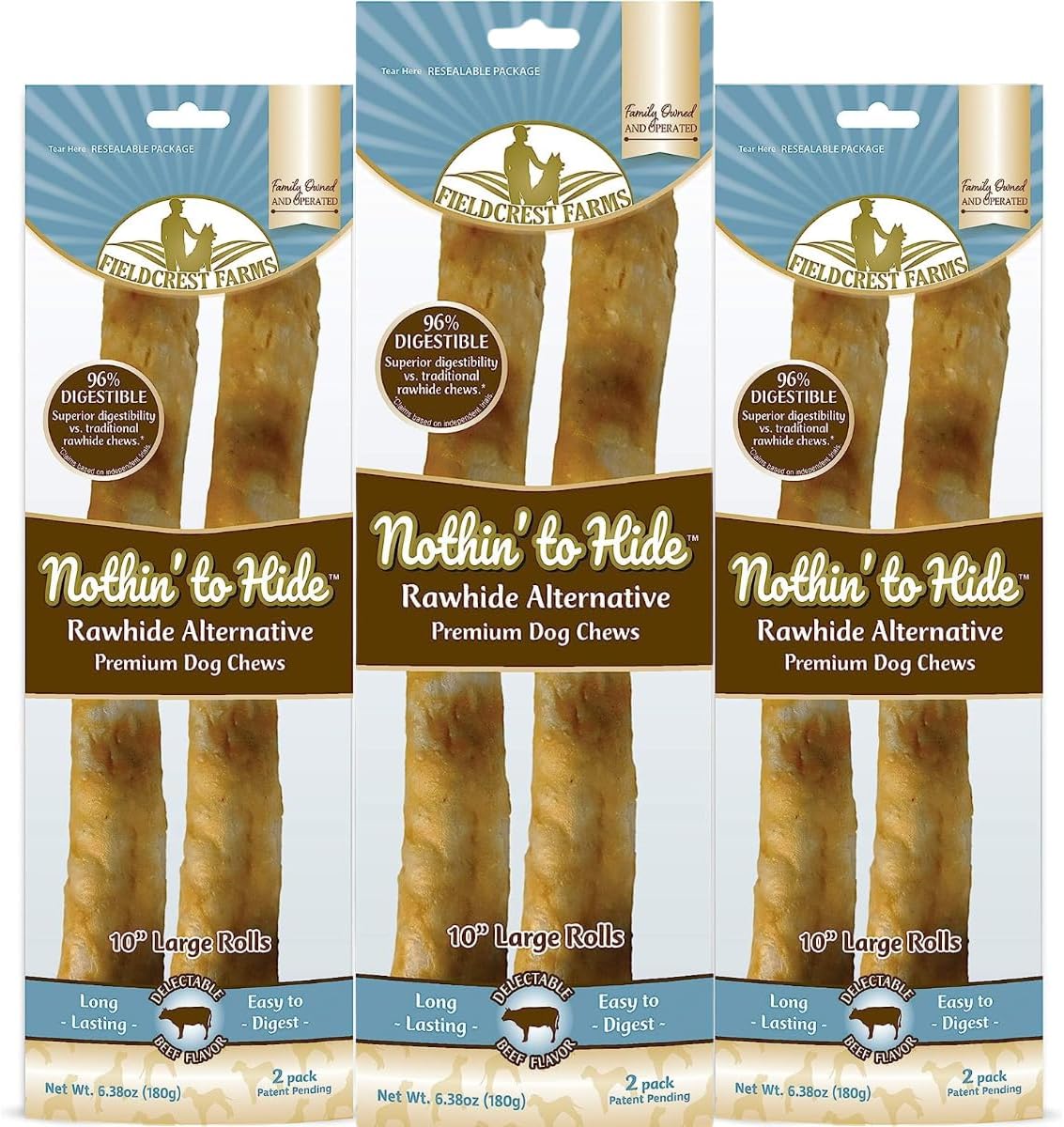 Fieldcrest Farms Nothing to Hide Natural Rawhide Alternative Large 10'' Rolls for Dogs - 2 Pack (Beef) - Image 9