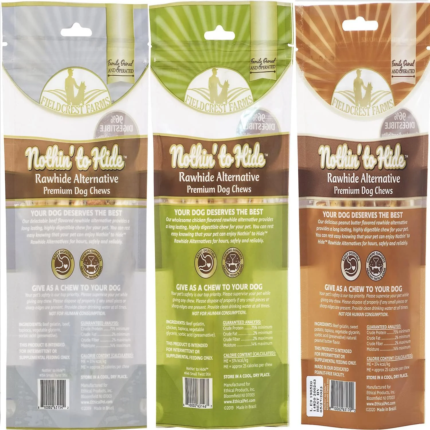 Fieldcrest Farms Nothing to Hide Natural Rawhide Alternative Rolls for Dogs - 3 Pack Bundle (Chicken, Beef, Peanut Butter) Premium Grade Easily Digestible Chews - Great for Dental Health - Image 8