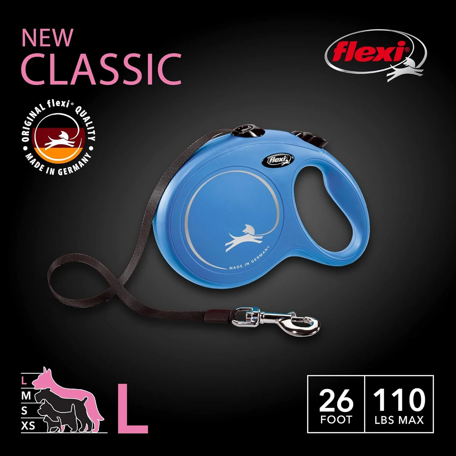 Flexi CL30T8.250.BL New Classic Tape Retractable Leash, Blue - Image 2