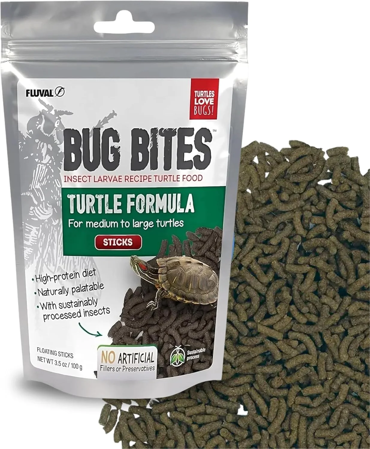 Fluval Bug Bites Turtle Food, Sticks for Medium to Large Sized Turtles, 3.53 oz.