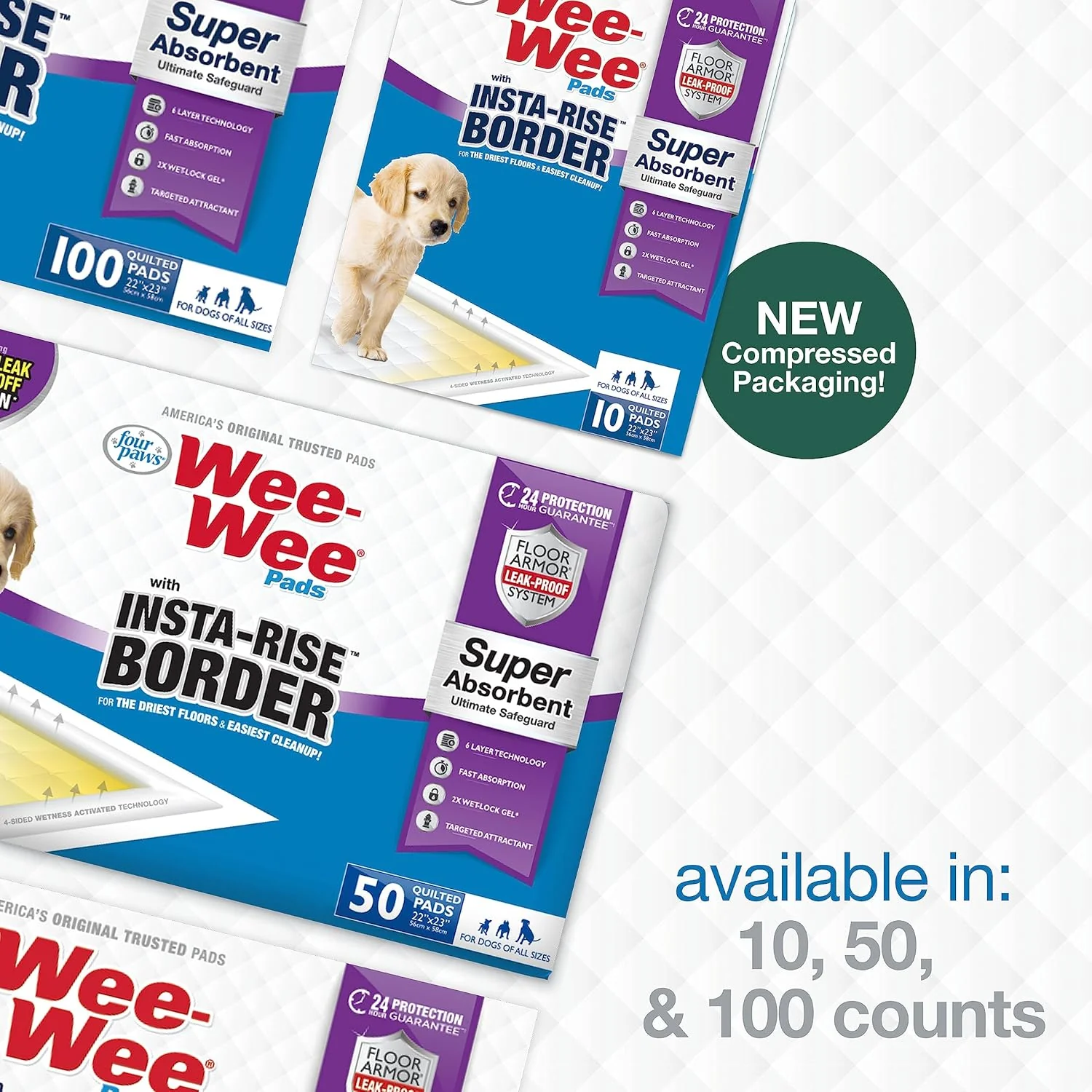 Four Paws Wee-Wee Super Absorbent Unscented Pee Pads for Dogs & Puppies with Insta-Rise Border, Leak-Proof Dog Housebreaking Potty Training Floor Protection - Image 9