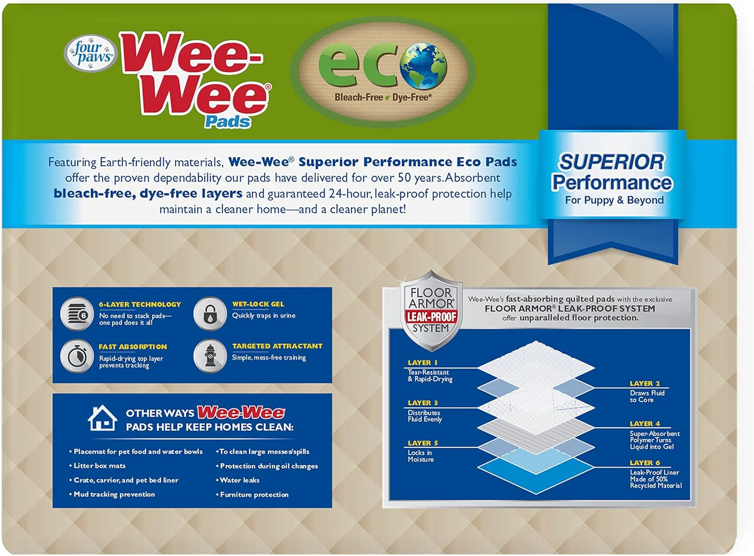 Four Paws Wee-Wee Superior Performance Eco Pee Pads for Dogs - Earth-Friendly Dog & Puppy Pads for Potty Training - Dog Housebreaking & Puppy Supplies - Image 11