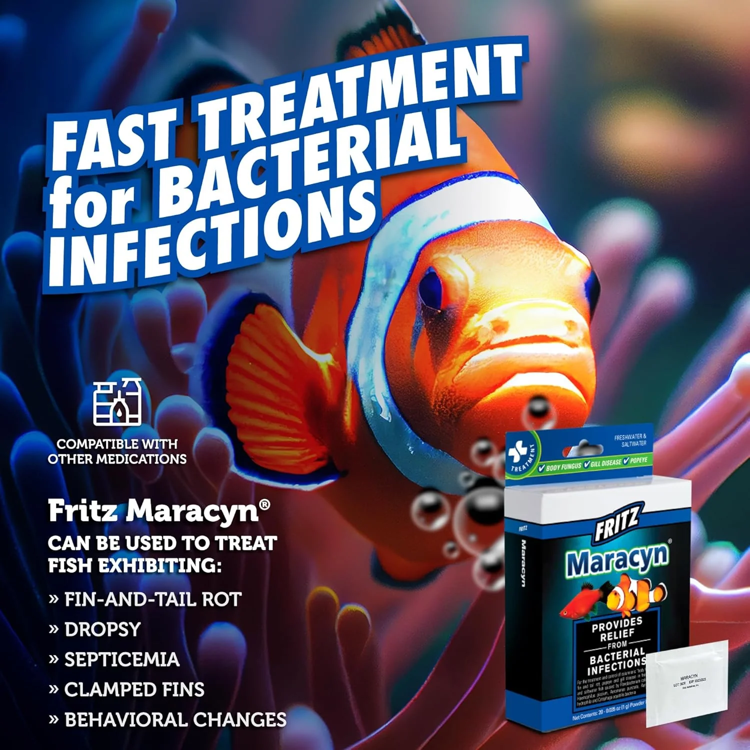 Fritz Maracyn - for Saltwater and Freshwater gram-Positive Relief from Bacterial gil, Popeye, More - Easy dose Packets - Image 3