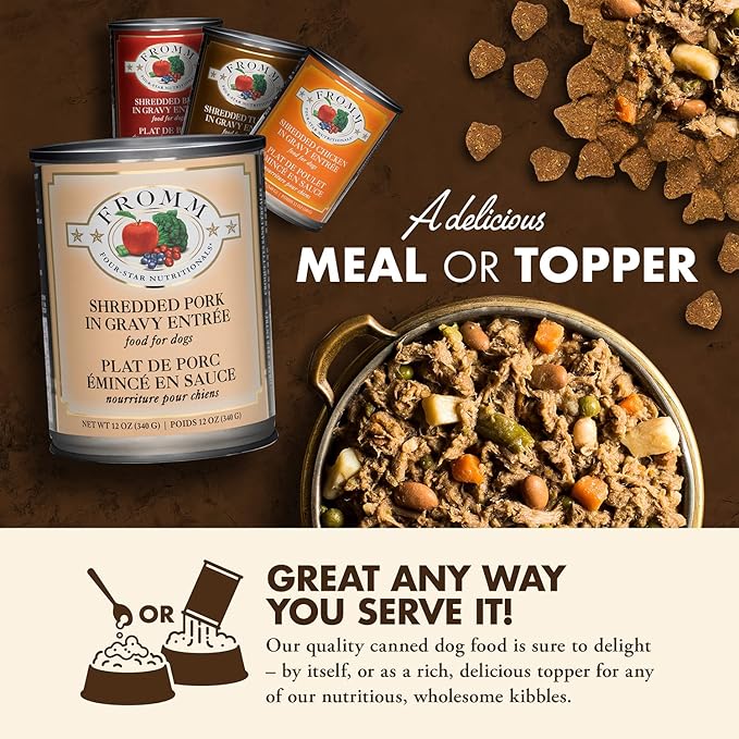 Fromm Four-Star Nutritionals Shredded Pork in Gravy Entrée Dog Food - Premium Wet Dog Food - Pork Recipe - Case of (12) 12 oz Cans - Image 3