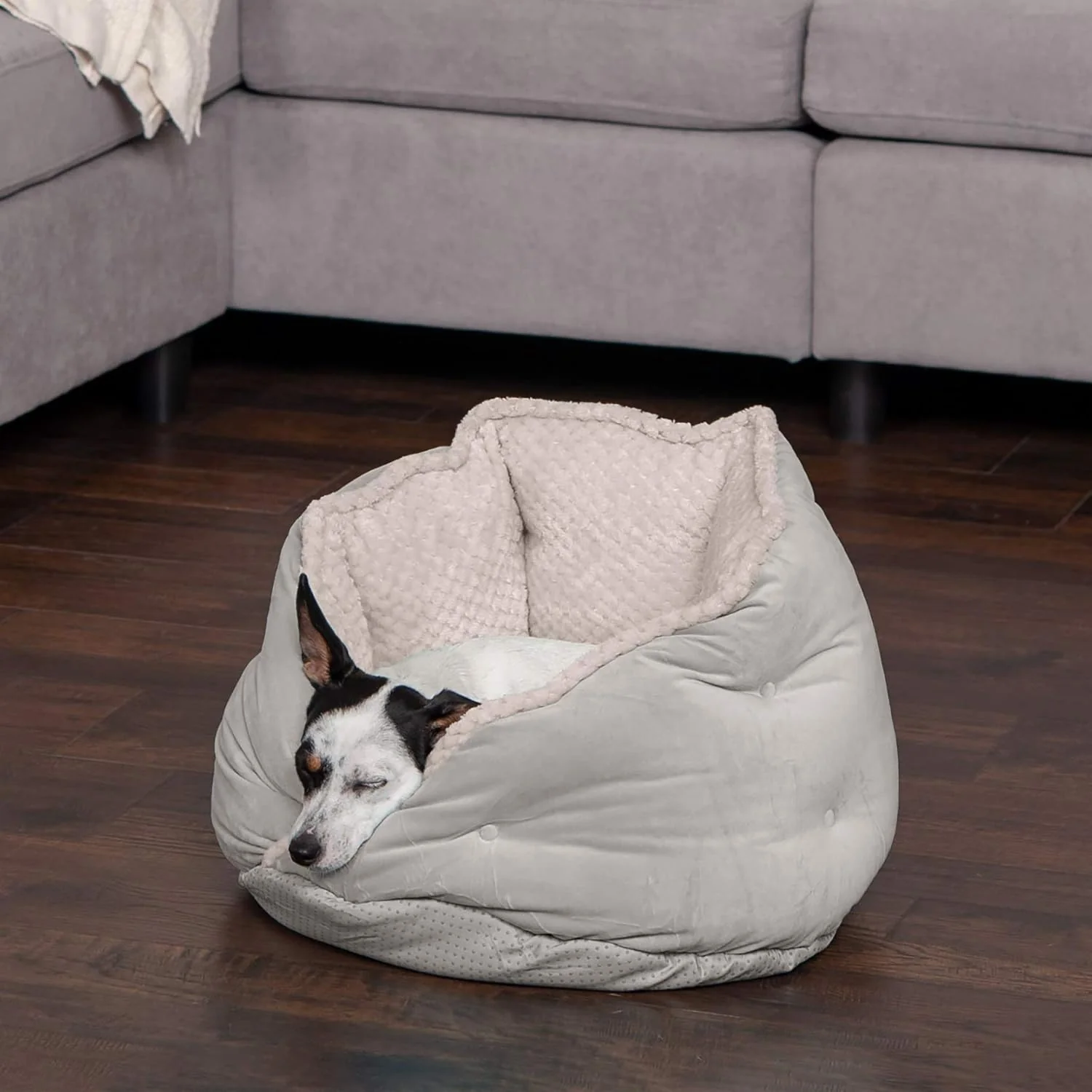 Furhaven 18" Round Pet Bed for Indoor Cats & Small Dogs, 100% Washable, For Pets Up to 14 lbs - Minky Plush & Velvet Hug Bed - Silver Gray, 18-inch - Image 3