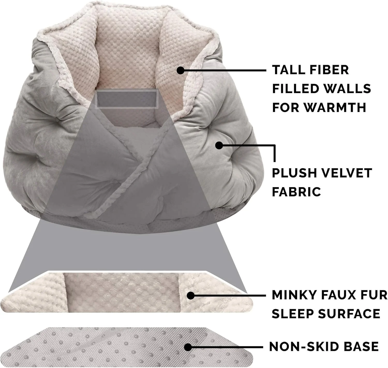Furhaven 18" Round Pet Bed for Indoor Cats & Small Dogs, 100% Washable, For Pets Up to 14 lbs - Minky Plush & Velvet Hug Bed - Silver Gray, 18-inch - Image 4