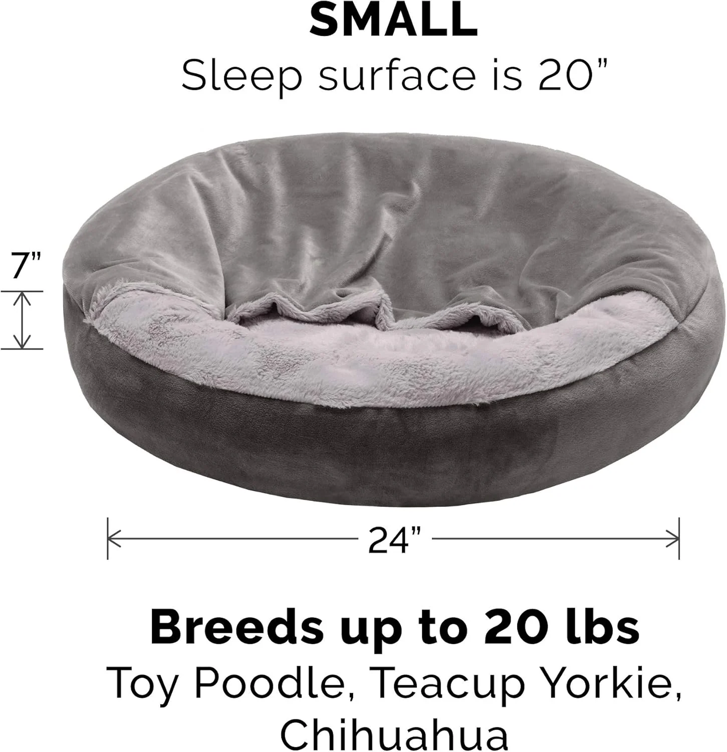 Furhaven 24" Round Calming Donut Dog Bed for Indoor Cats & Small Dogs, Washable, For Dogs Up to 20 lbs - Plush Velvet Waves Hooded Donut Bed - Image 2