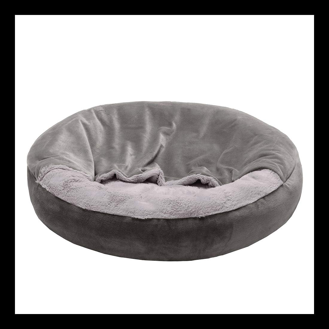Furhaven 24" Round Calming Donut Dog Bed for Indoor Cats & Small Dogs, Washable, For Dogs Up to 20 lbs - Plush Velvet Waves Hooded Donut Bed - Image 4