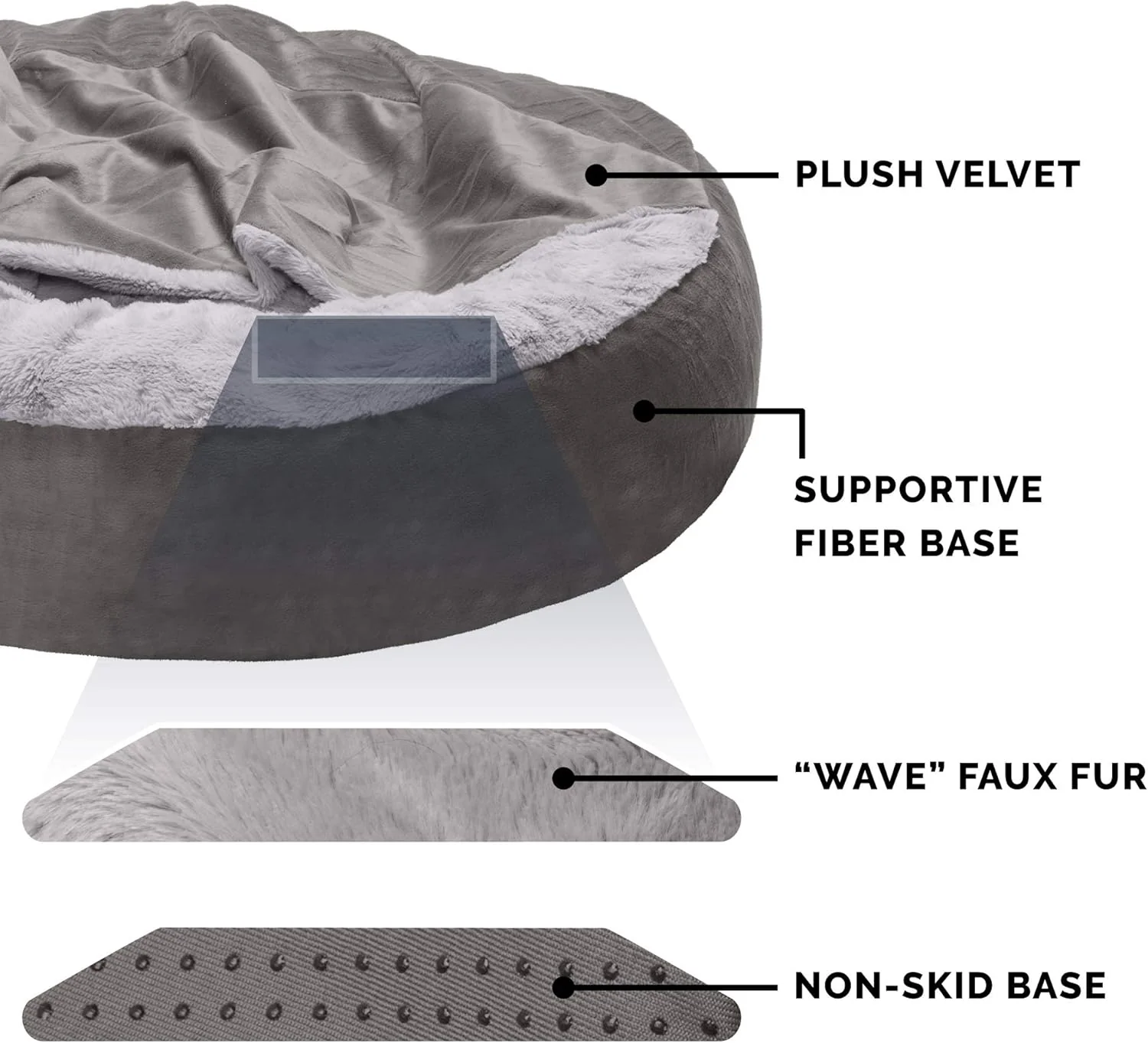 Furhaven 24" Round Calming Donut Dog Bed for Indoor Cats & Small Dogs, Washable, For Dogs Up to 20 lbs - Plush Velvet Waves Hooded Donut Bed - Image 5