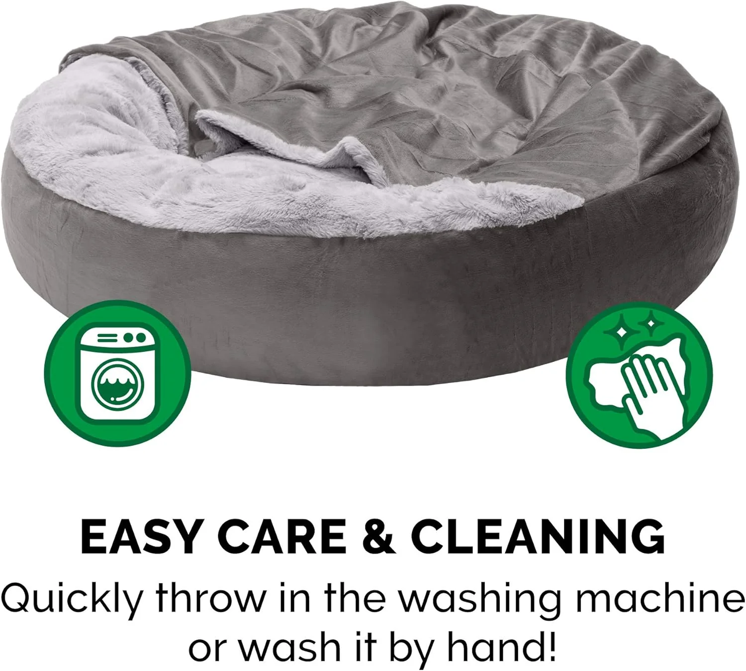 Furhaven 24" Round Calming Donut Dog Bed for Indoor Cats & Small Dogs, Washable, For Dogs Up to 20 lbs - Plush Velvet Waves Hooded Donut Bed - Image 8
