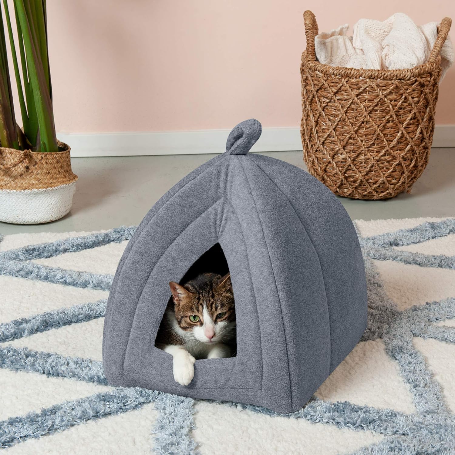Furhaven Cat Bed Cave for Indoor Cats & Small Dogs, Washable & Foldable w/ Removable Cushion - Polar Fleece Pet Tent - Heather Gray, Small - Image 3
