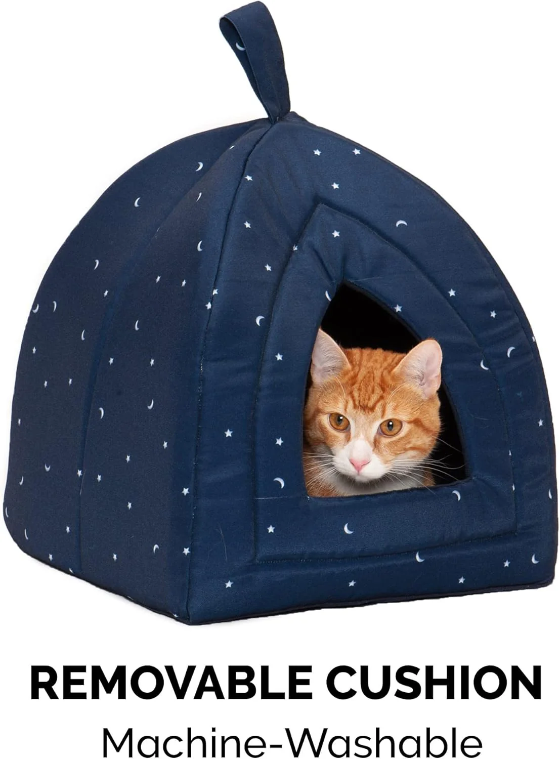 Furhaven Cat Bed Cave for Indoor Cats & Small Dogs, Washable & Foldable w/ Removable Cushion - Polycanvas Print Pet Tent - Night Sky, Small - Image 6