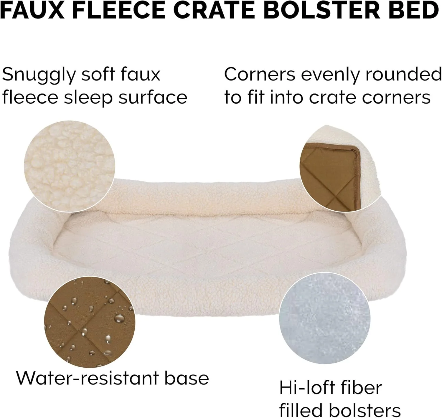 Furhaven Dog Bed for Large/Medium Dogs, 100% Washable, Sized to Fit Crates - Sherpa Fleece Bolster Crate Pad - Cream - Image 4