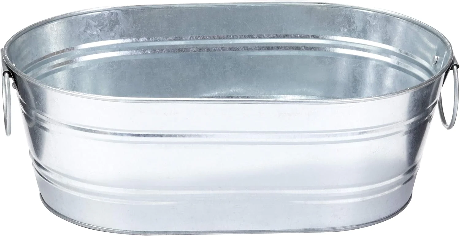 Galvanized Oval Tub – Heavy-Duty Metal Tub for Feeding, Watering, and Décor