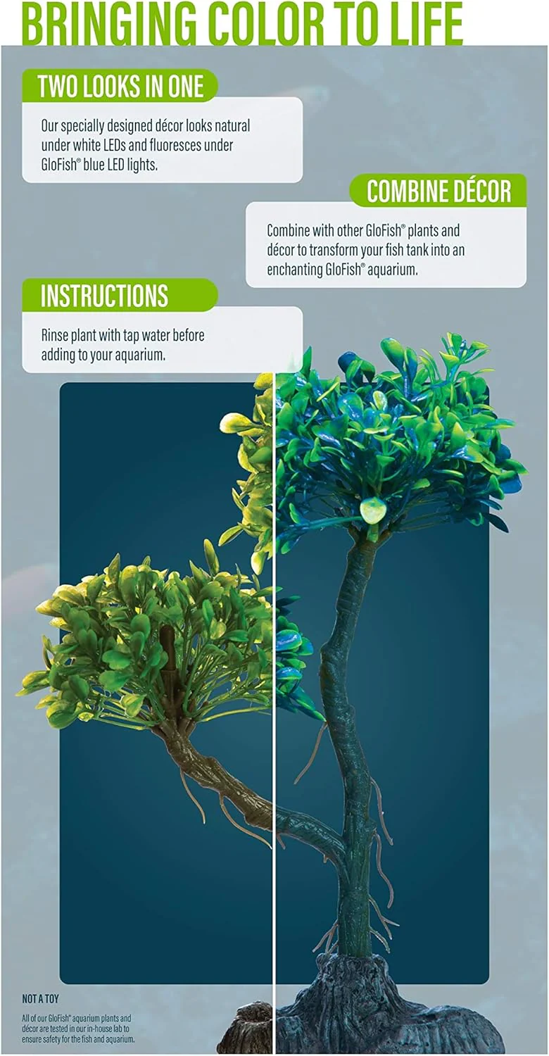 GloFish Mangrove Green Tree Plant Fluorescent Under Blue LED Light Aquarium Decor - Image 5