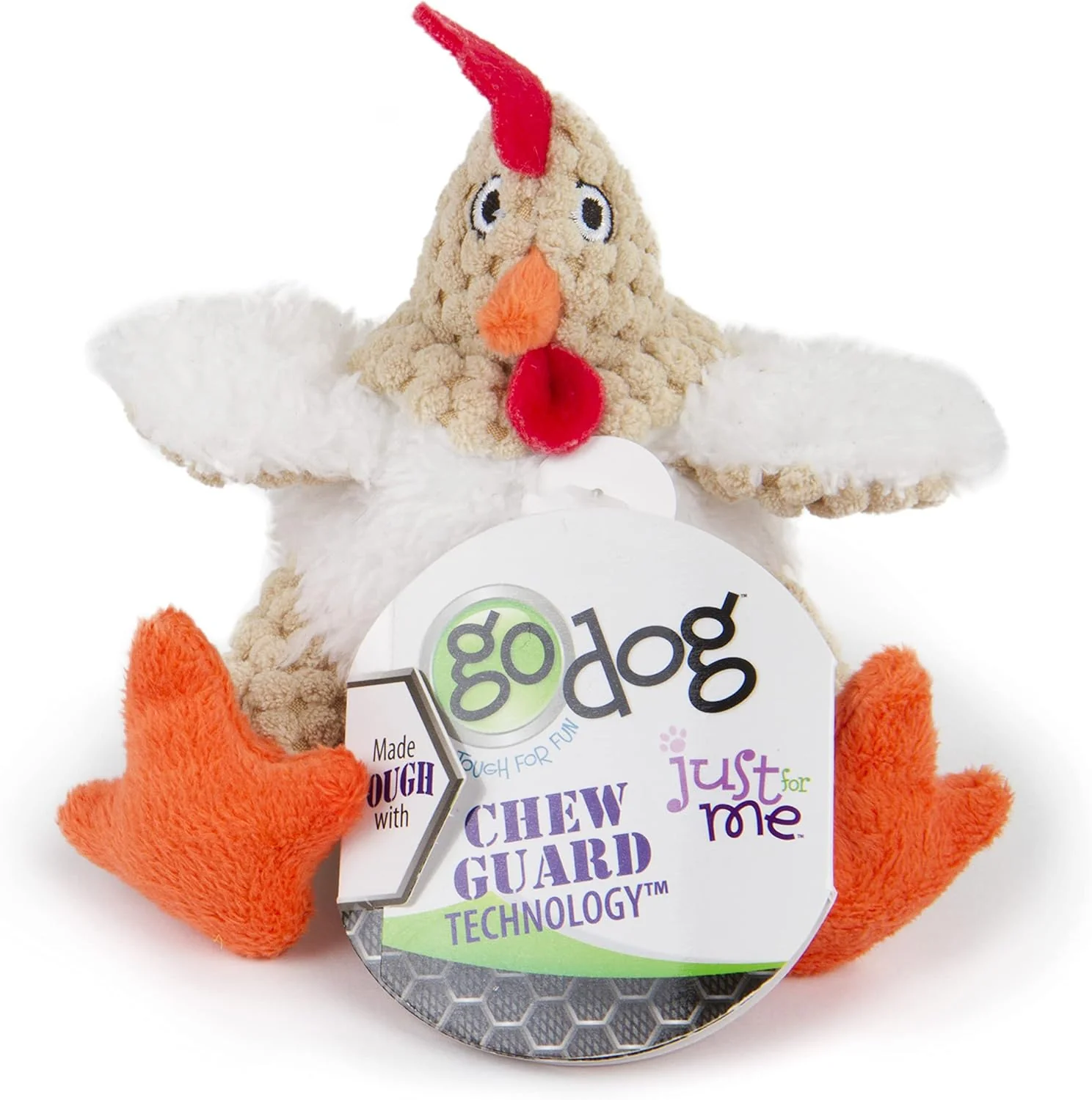 goDog Checkers Just For Me Fat Rooster Squeaky Plush Dog Toy, Chew Guard Technology - White - Image 6