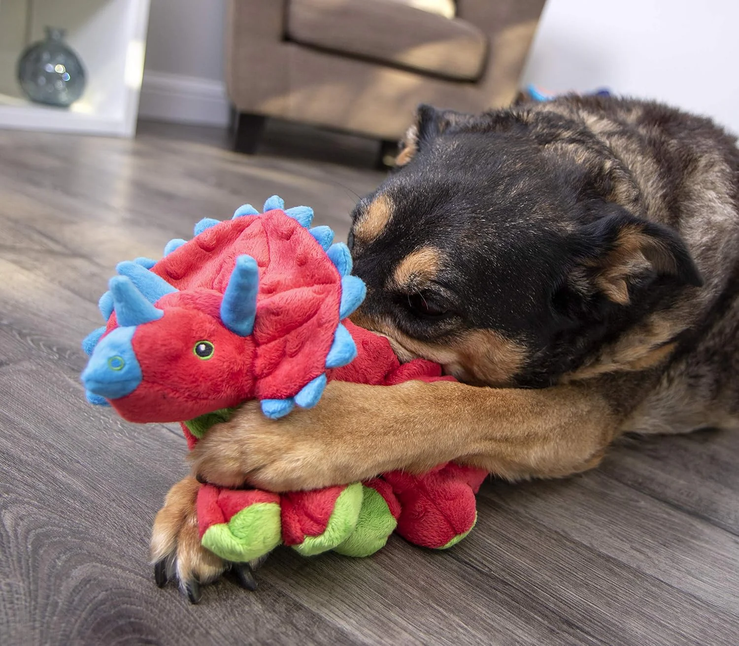 goDog Dinos Frills Squeaky Plush Dog Toy, Chew Guard Technology - Red - Image 3