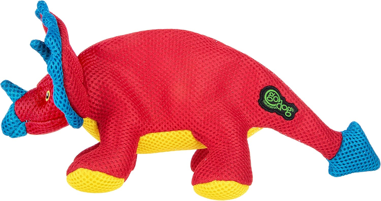 goDog Double Chew Guard Mesh Dinos Frills Squeaky Dog Toy - Red, Small - Image 3