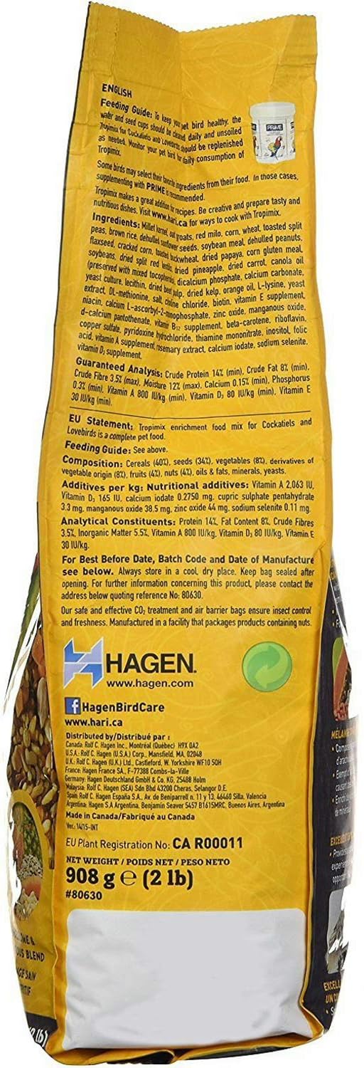Hagen Tropimix Enrichment Food for Cockatiels & Lovebirds, 2 lb. - HARI Parrot Food with Seeds, Fruit, Nuts, Vegetables, Grains, and Legumes - Image 4