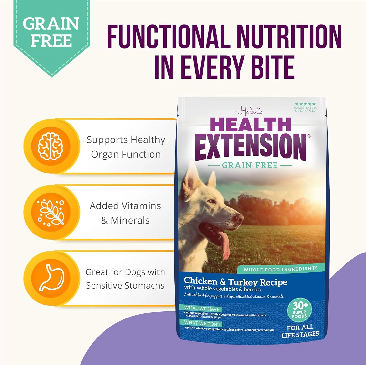 Health Extension Grain Free Chicken & Turkey Dry Dog Food (4 lb / 1.81 kg) - Whole Foods Ingredients Formula with a Blend of Turmeric & Antioxidants for All Life Stages Dogs - Image 5