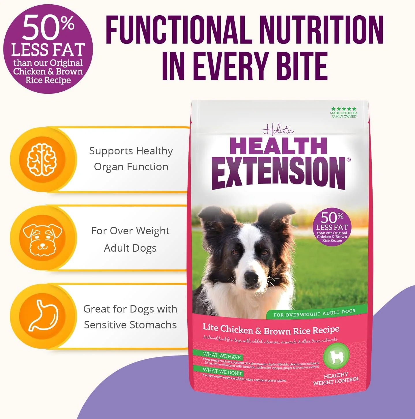 Health Extension Lite Chicken & Brown Rice Dry Dog Food (30 lb / 13.61 kg) - Low-Fat Formula with Glucosamine, Probiotics & Omega 3 for Overweight, Spayed, Neutered, or Senior Dogs - Image 3